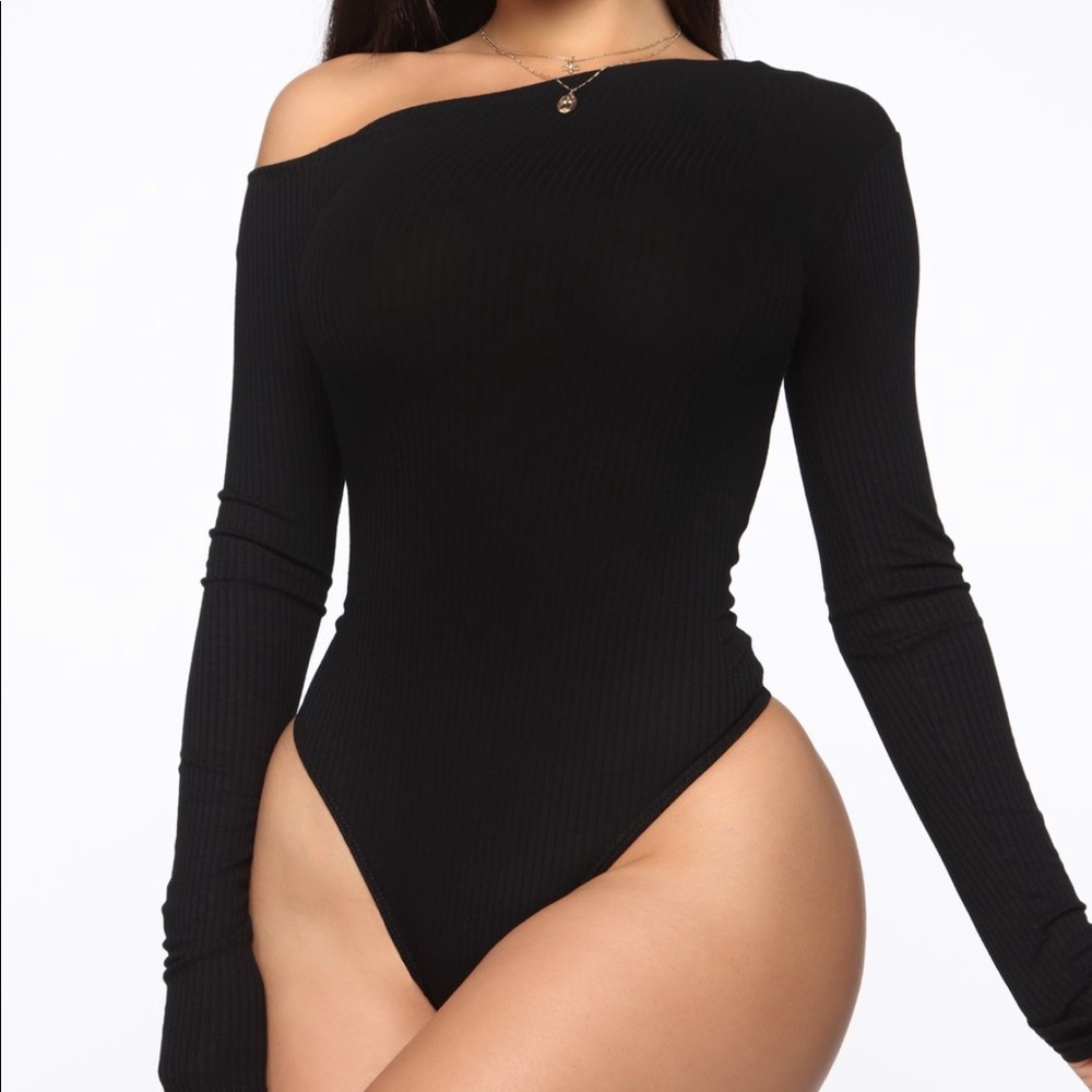 Off the shoulder black body suit